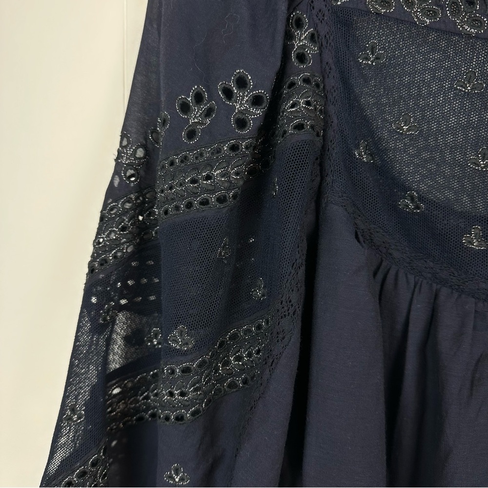 Anthropologie Jaslyn Embroidered Peasant Top Navy Size S - Picture 6 of 15